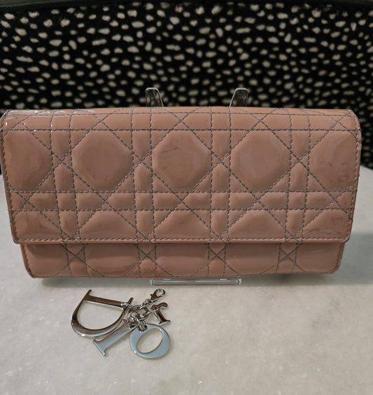 Dior 2013 Patent Leather Cannage Lady Dior Light Pink Quilted Wallet in Box