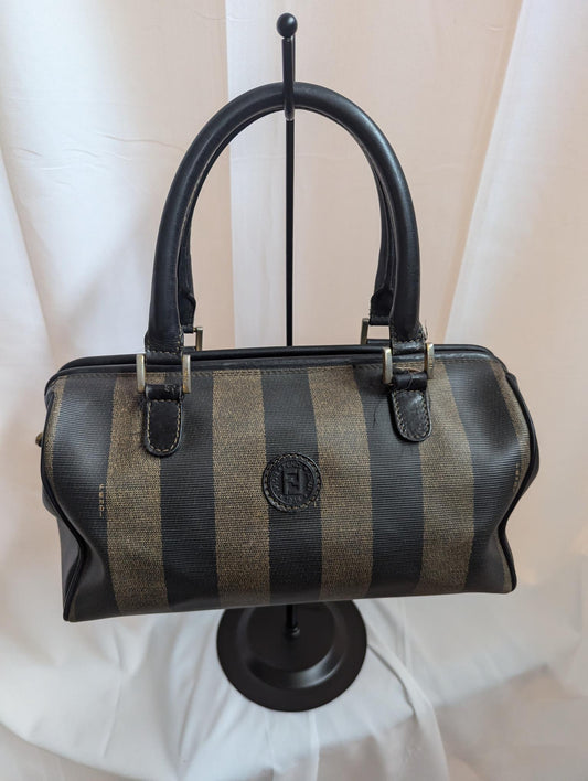 Fendi Pequin Striped Canvas Top Handle Bag
