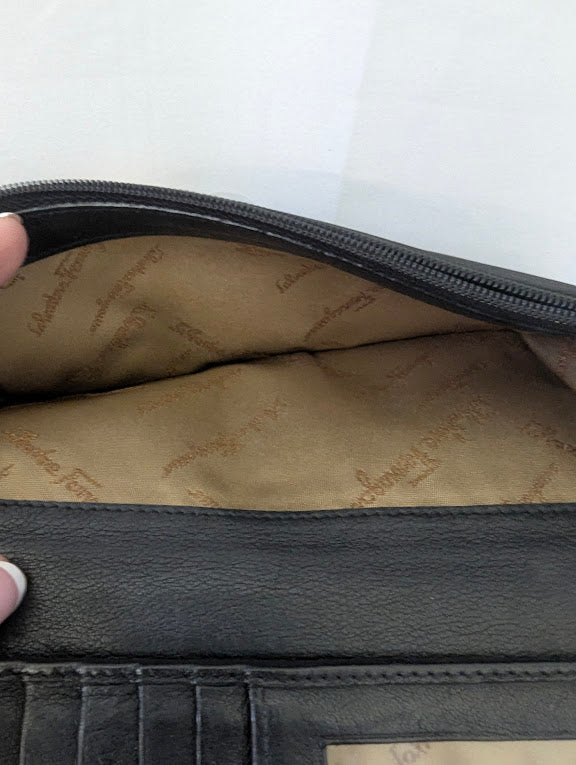 Ferragamo Black Gancini Canvas Long Wallet