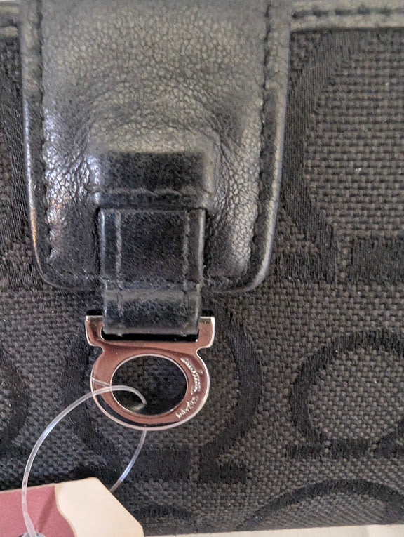 Ferragamo Black Gancini Canvas Long Wallet