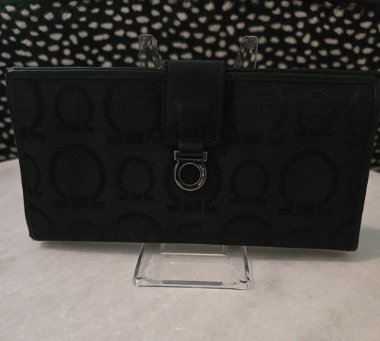 Ferragamo Black Gancini Long Wallet