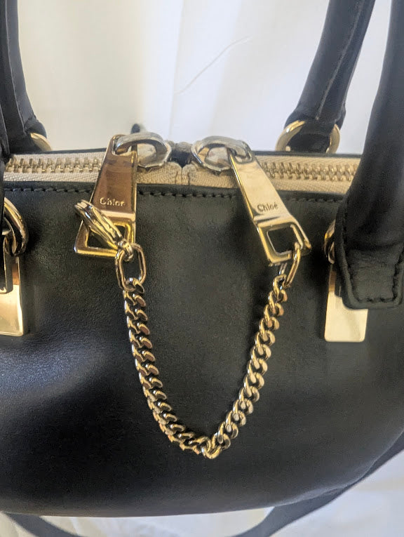 Chloé Beige/Black Leather Two - Way Handbag/Crossbody