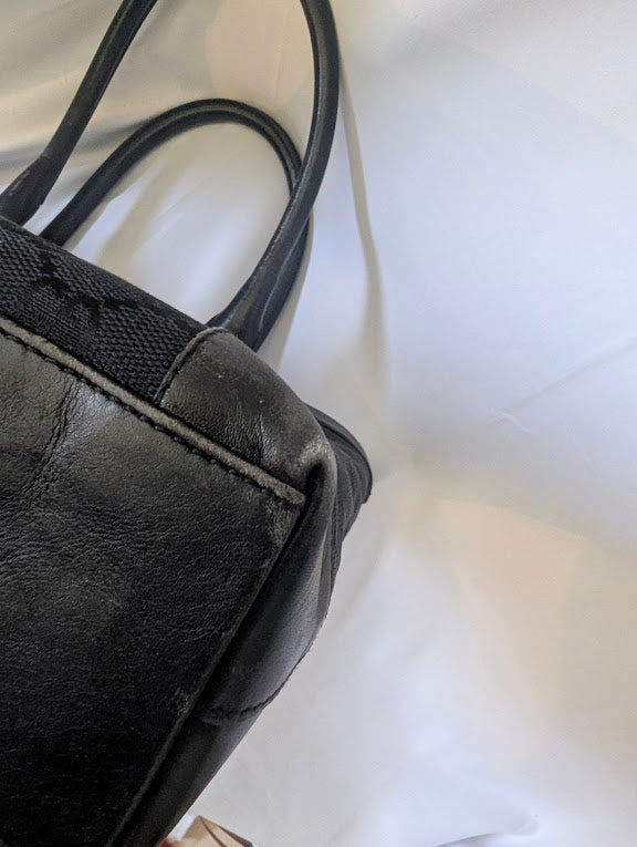 Gucci Black GG Canvas Handbag with Leather Straps and Trim