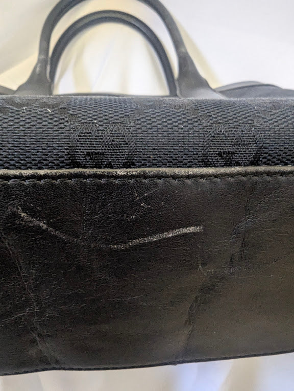 Gucci Black GG Canvas Handbag with Leather Straps and Trim