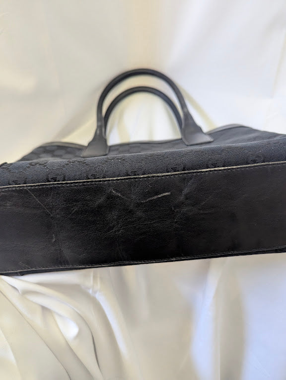 Gucci Black GG Canvas Handbag with Leather Straps and Trim