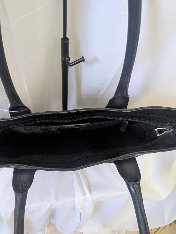 Gucci Black GG Canvas Handbag with Leather Straps and Trim