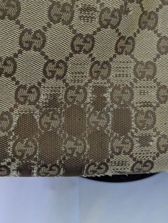 Gucci GG Canvas with Tan Leather Straps and Trim Tote