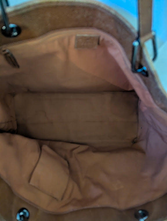 Gucci GG Canvas with Tan Leather Straps and Trim Tote