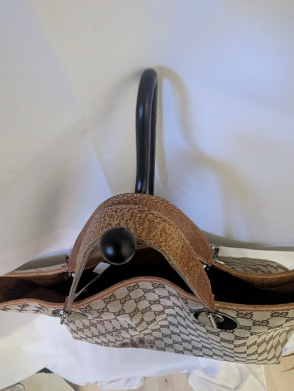 Gucci GG Canvas with Tan Leather Straps and Trim Tote