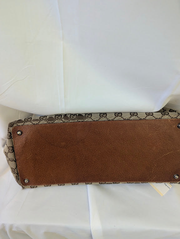 Gucci GG Canvas with Tan Leather Straps and Trim Tote