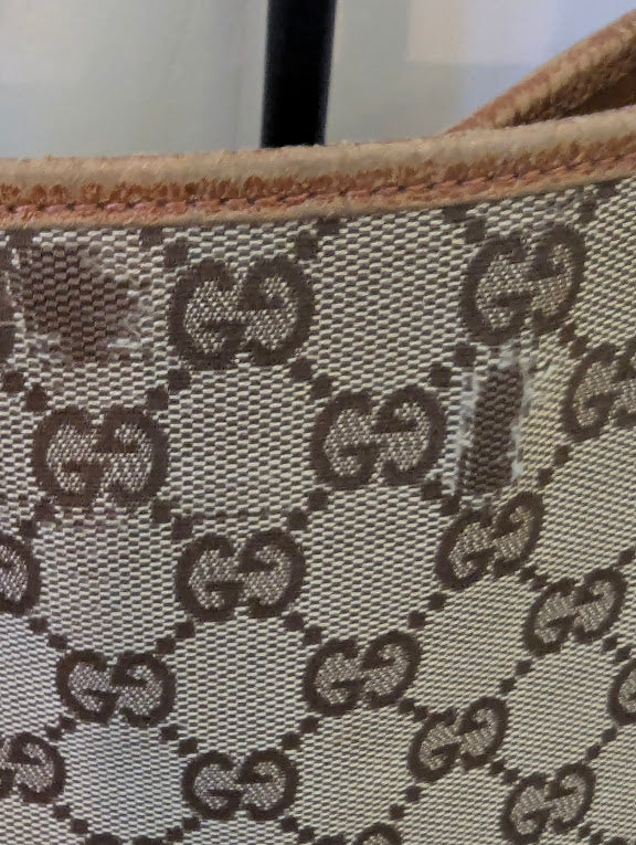 Gucci GG Canvas with Tan Leather Straps and Trim Tote