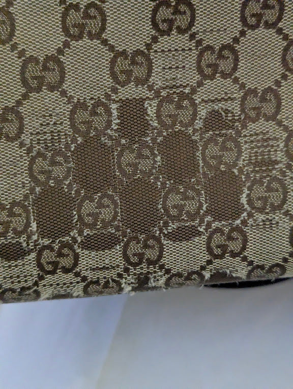 Gucci GG Canvas with Tan Leather Straps and Trim Tote