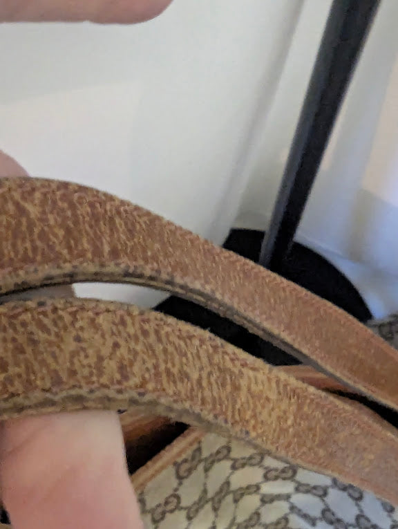 Gucci GG Canvas with Tan Leather Straps and Trim Tote