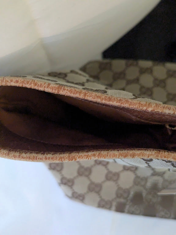 Gucci GG Canvas with Tan Leather Straps and Trim Tote