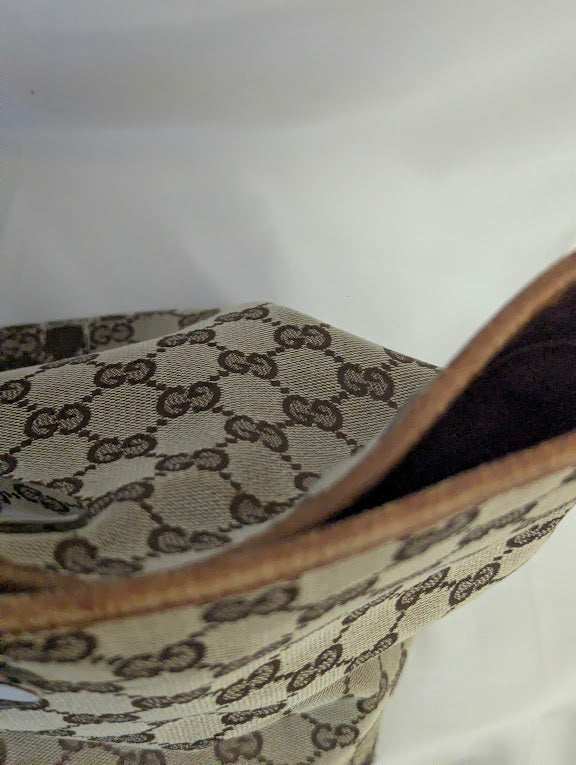 Gucci GG Canvas with Tan Leather Straps and Trim Tote