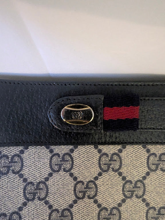Gucci Navy GG Coated Canvas Clutch No Strap