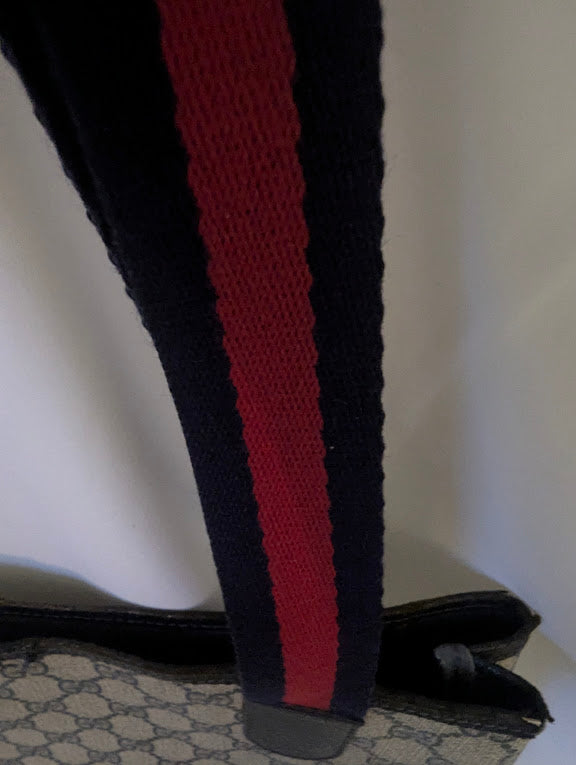 Gucci Coated Canvas with Navy Leather Accents and Navy and Red Straps with Front Packet Tote