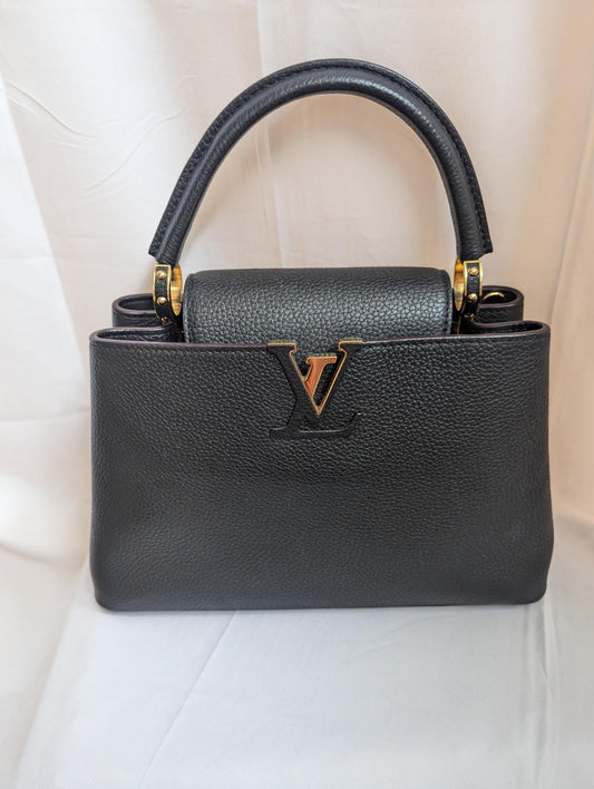 Louis Vuitton Black Capucines Leather Bag Gold LV