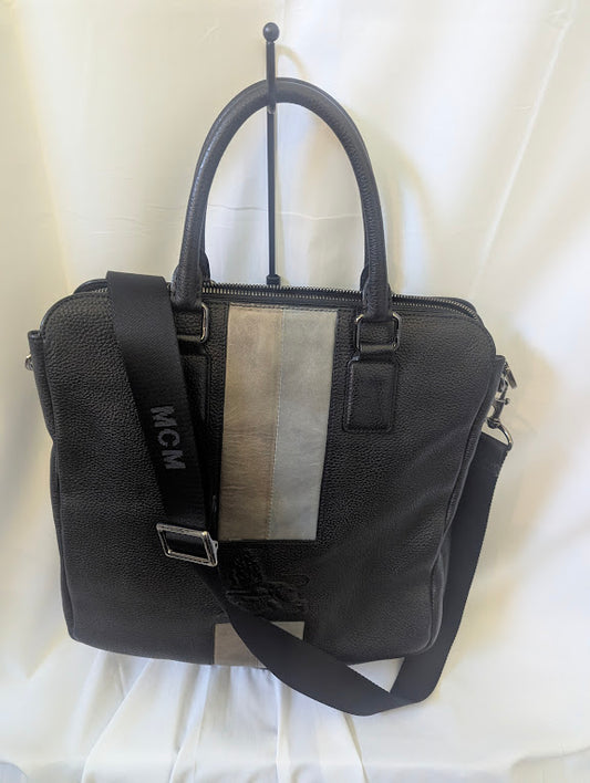 MCM Black Two - Way Handbag with Leather Stripe Accents