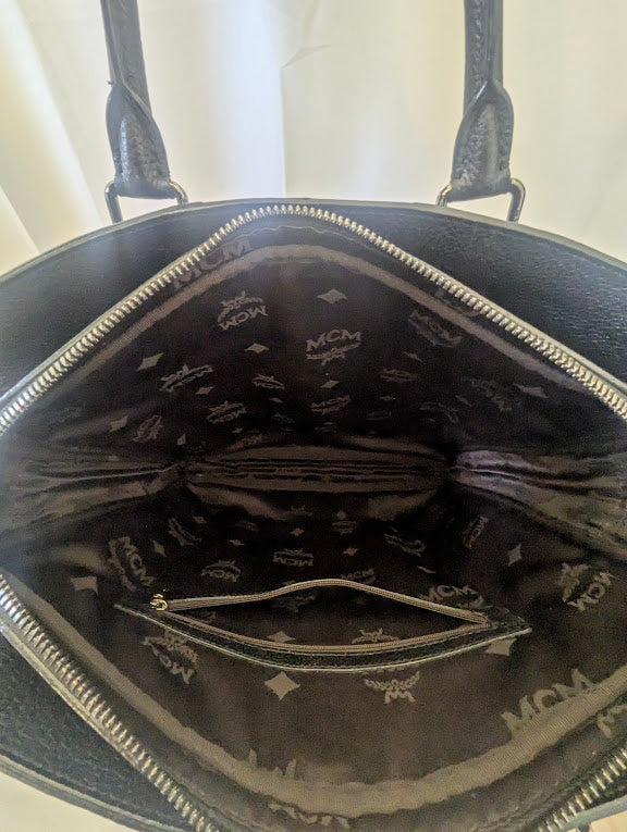 MCM Black Two - Way Handbag with Leather Stripe Accents