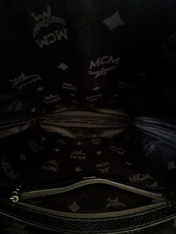 MCM Black Two - Way Handbag with Leather Stripe Accents
