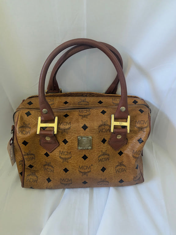MCM Tan Visetos Boston 11" Bag No Strap