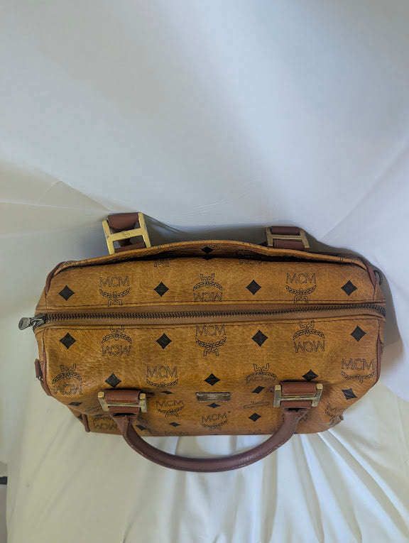 MCM Tan Visetos Boston 11" Bag No Strap