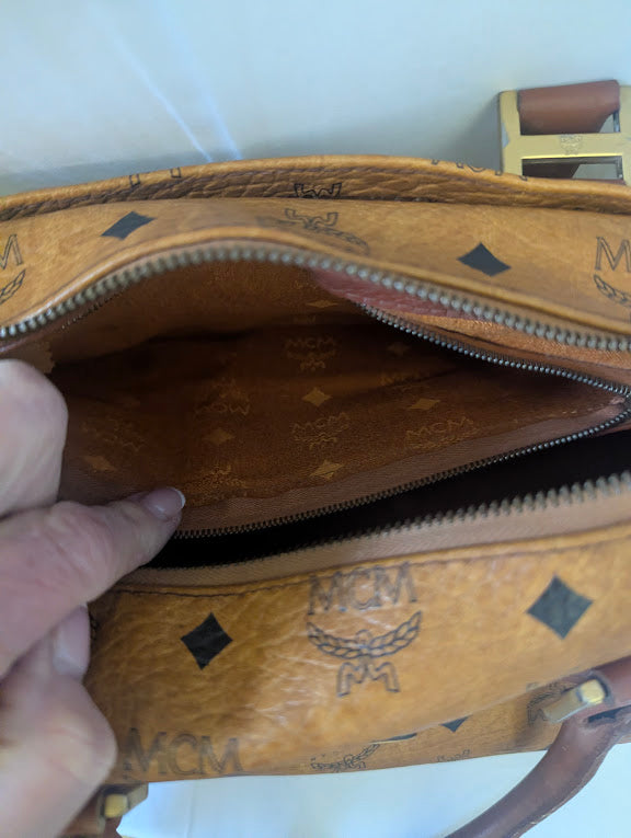 MCM Tan Visetos Boston 11" Bag No Strap
