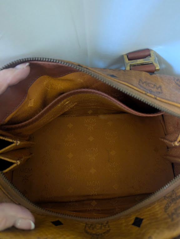 MCM Tan Visetos Boston 11" Bag No Strap