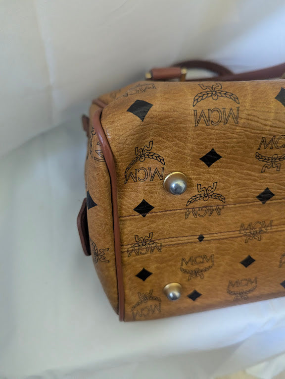 MCM Tan Visetos Boston 11" Bag No Strap