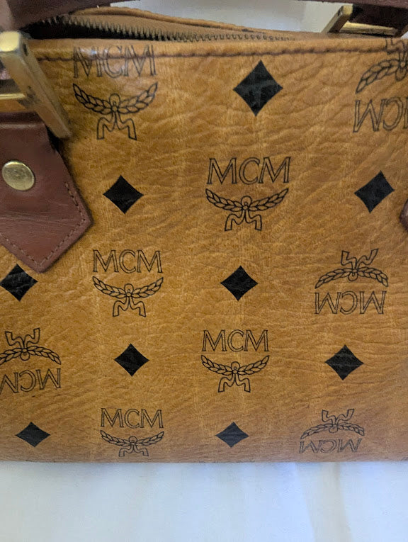 MCM Tan Visetos Boston 11" Bag No Strap