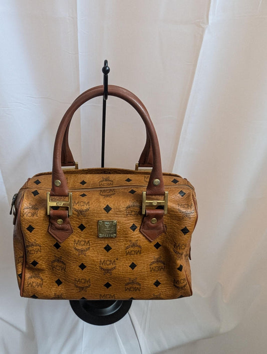 MCM Tan Visetos Boston 11" Bag No Strap