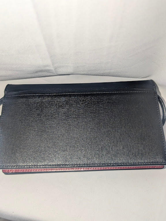 MCM Small Black with Red and Gold Bow Accent Clutch with Crossbody Strap