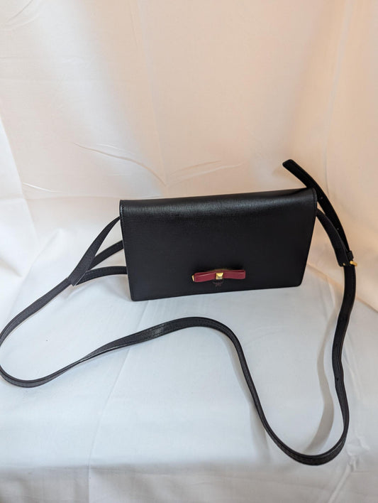 MCM Small Black Crossbody with Red Bow