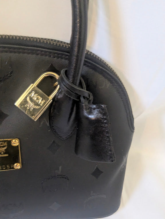 MCM Small Black Visetos Coated Canvas Handbag with Leather Handles