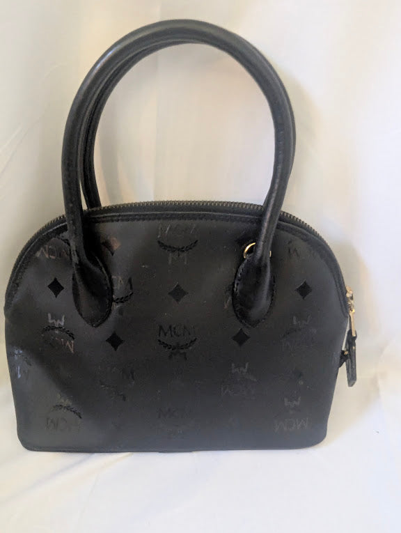 MCM Small Black Visetos Coated Canvas Handbag with Leather Handles