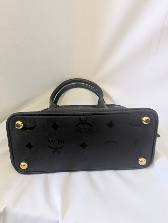 MCM Small Black Visetos Coated Canvas Handbag with Leather Handles