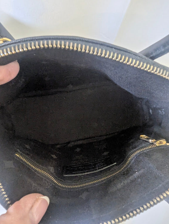 MCM Small Black Visetos Coated Canvas Handbag with Leather Handles