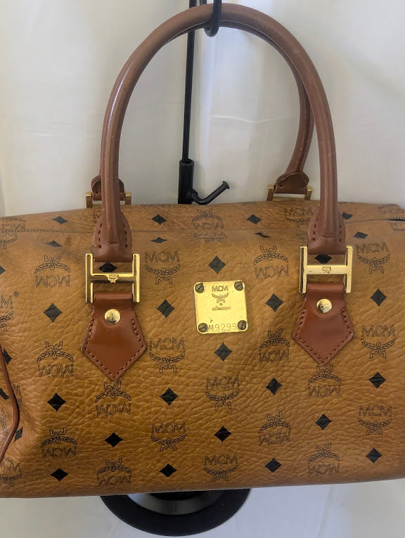 MCM Tan Visetos Boston 14" Bag No Strap