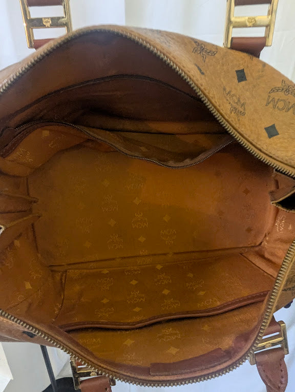 MCM Tan Visetos Boston 14" Bag No Strap