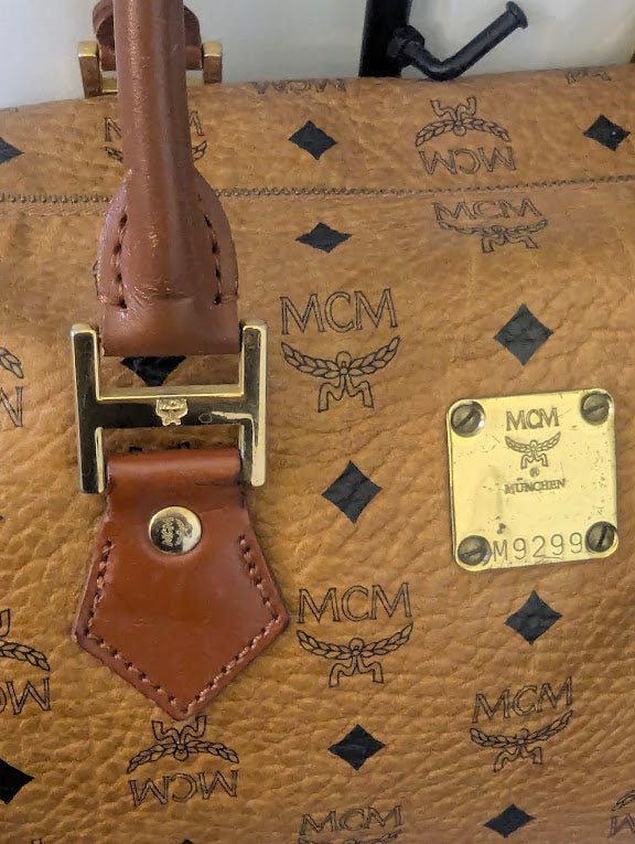 MCM Tan Visetos Boston 14" Bag No Strap