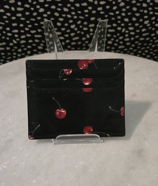 Miu Miu Black Card Holder with Cherry Print