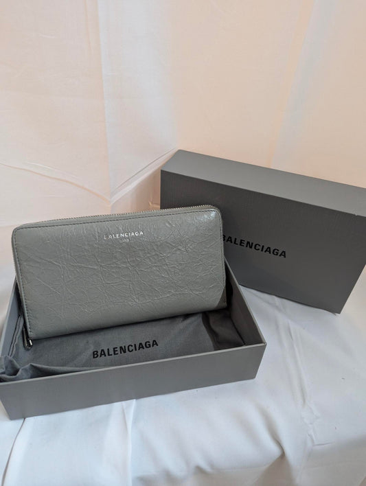 Balenciaga Gray Leather Zippy Wallet in Box