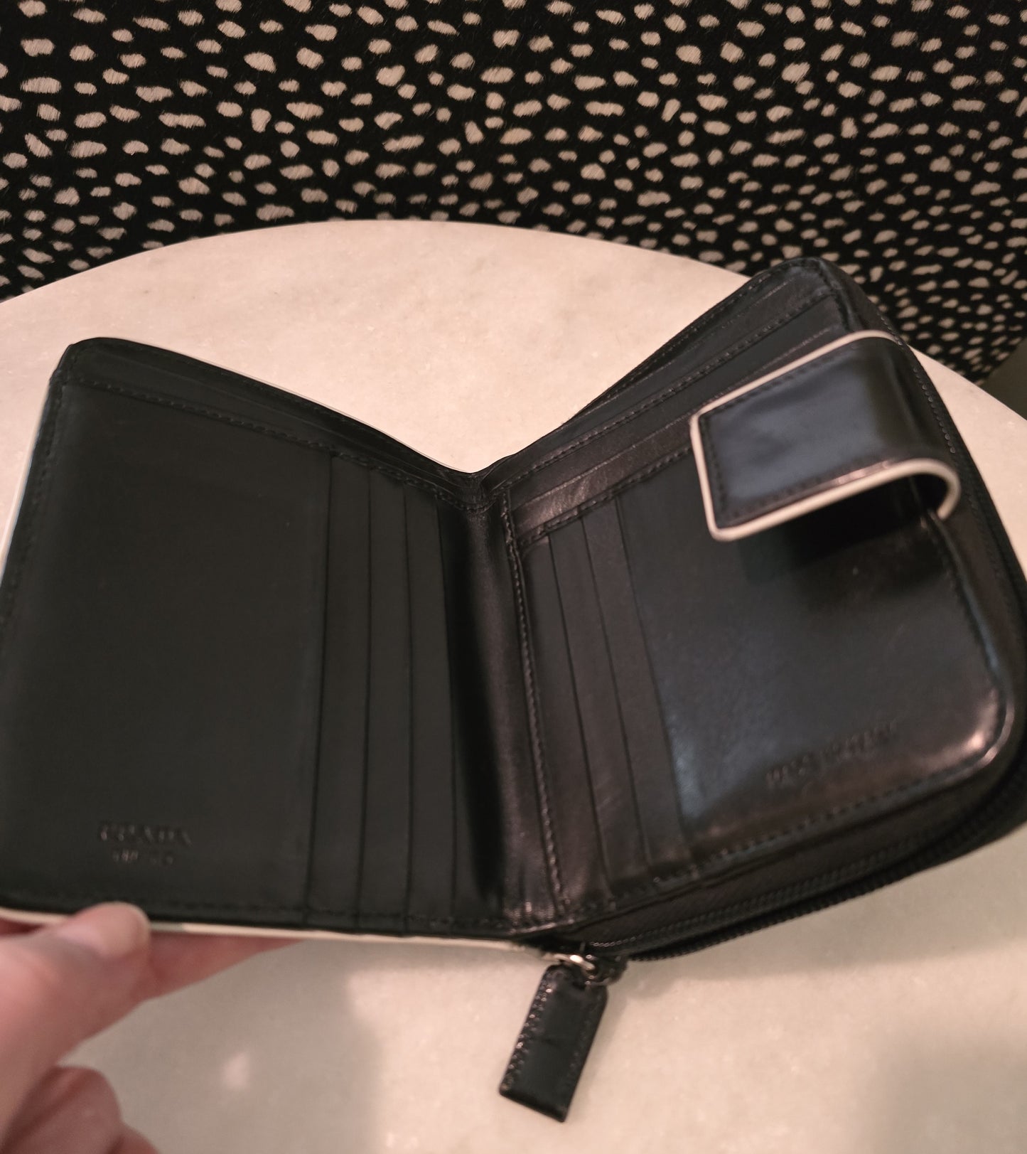 Prada Black with Cream Piping Wallet in Box
