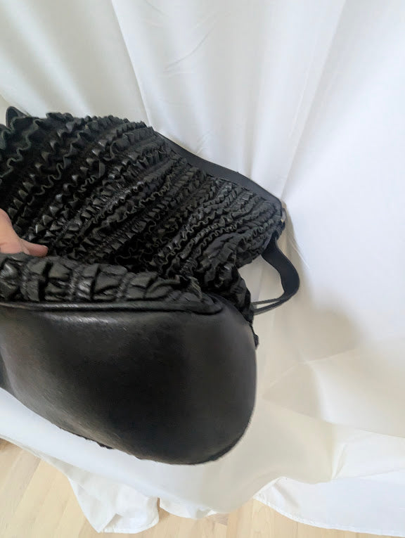 Burberry Black Ruched Ruffled Wescott Leather Two - Way Tote