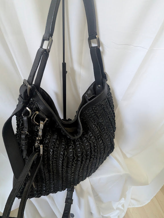 Burberry Black Ruched Ruffled Wescott Leather Two - Way Tote