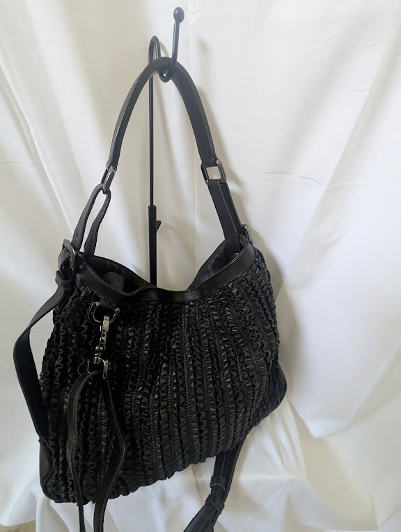 Burberry Black Ruched Ruffled Wescott Leather Two - Way Tote