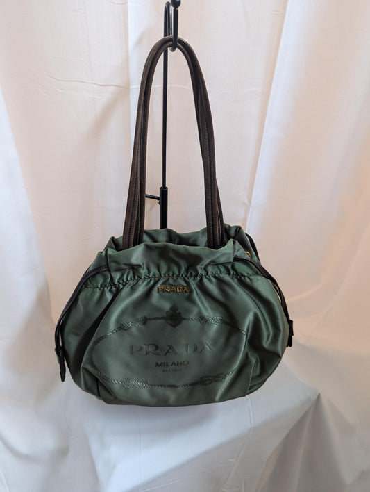 Prada Green Drawstring Nylon Bag