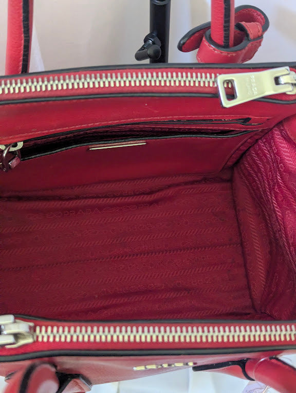 Prada Glace Calf and Suede Mini Red Handbag with Crossbody Strap