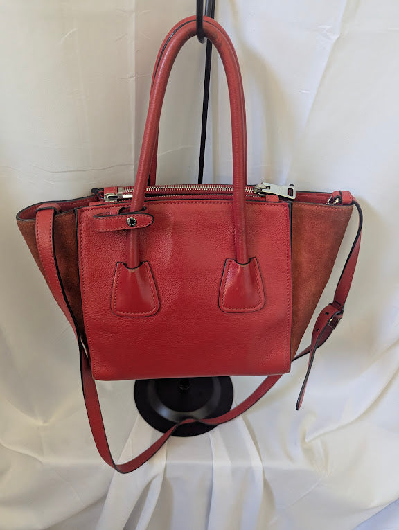 Prada Glace Calf and Suede Mini Red Handbag with Crossbody Strap